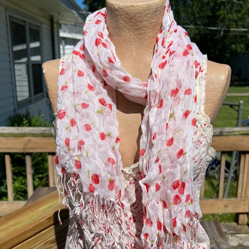 - Cherry Blossom Print Fringed Decorative Scarf! NEW!!